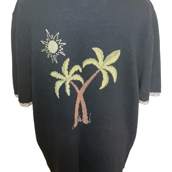 CJ Banks Hand Embroidered Plus Palm Tree Short Sleeve Sweater 1X Coastal Beach - Picture 5 of 11
